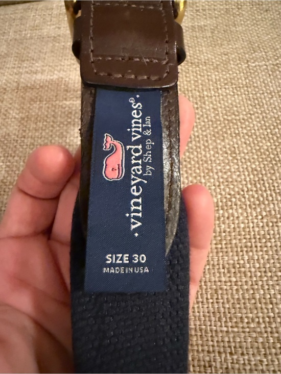 Vineyard Vines Navy Whale-Pattern Belt with Brown Leather Trim main image 4